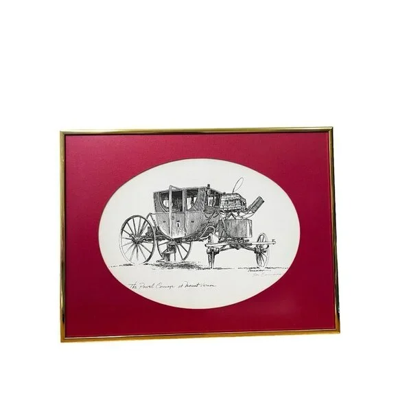 Vintage Signed Framed Lithograph of Sketch The Powel Carriage at Mount Vernon - Picture 2 of 15